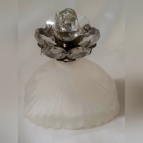 Vintage Frosted Glass Perfume Bottle With Rose and Bead Stopper by Studio Silver - Picture 2 of 7